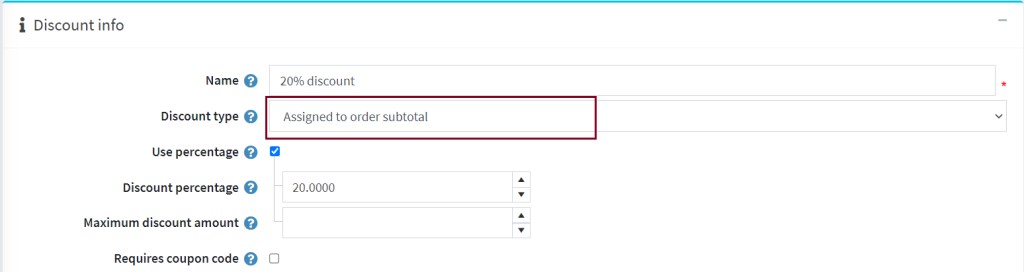 discount cart subtotal configure